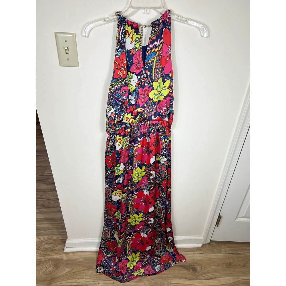 Laundry by Shelli Segal Floral Halter Chain Maxi Dress Women's 4 Garden Party - Picture 9 of 14